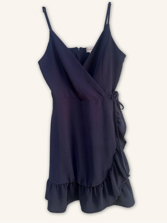 Altar'd State Dresses & Skirts - Altar’d State Navy Faux Wrap Ruffle Hem Mini Dress Size Small Adjustable Straps